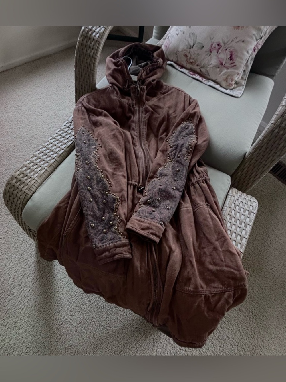 Free People Brown Utility Jacket with Studded Embroidered Sleeves✨ - Picture 5 of 8